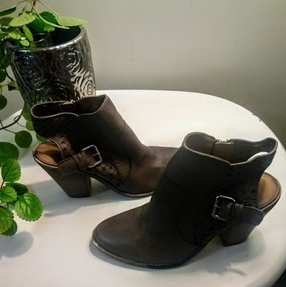 Brown sling back ankle boots